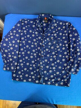 Hanes Navy Blue Flannel Snowflake Pajama Set Size Medium